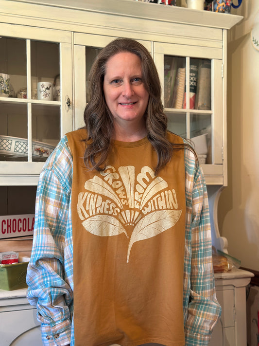 Upcycled "Kindness Grows From Within" T-shirt and Flannel