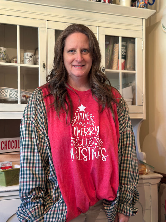 Upcycled Christmas T-shirt and Long Sleeve Shirt