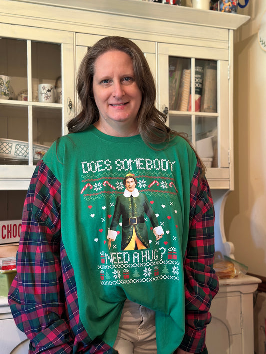 Upcycled Holiday Shirt with New Buddy the Elf T-shirt