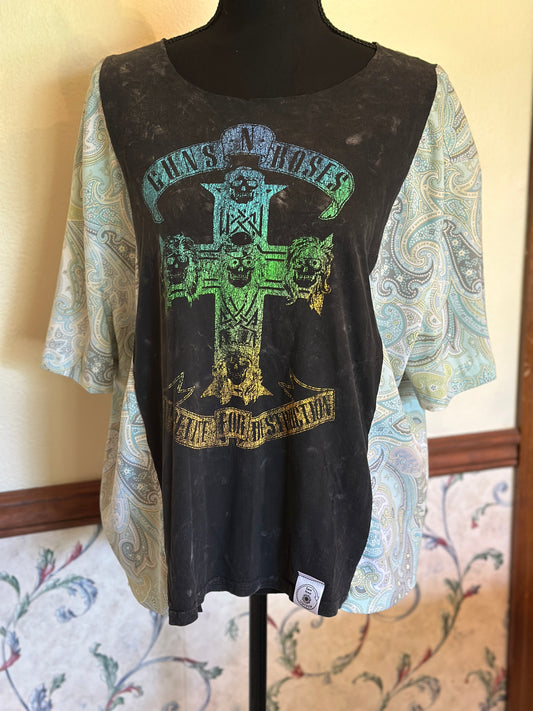 Upcycled Guns N Roses T-Shirt with Paisley Dressy Sleeves