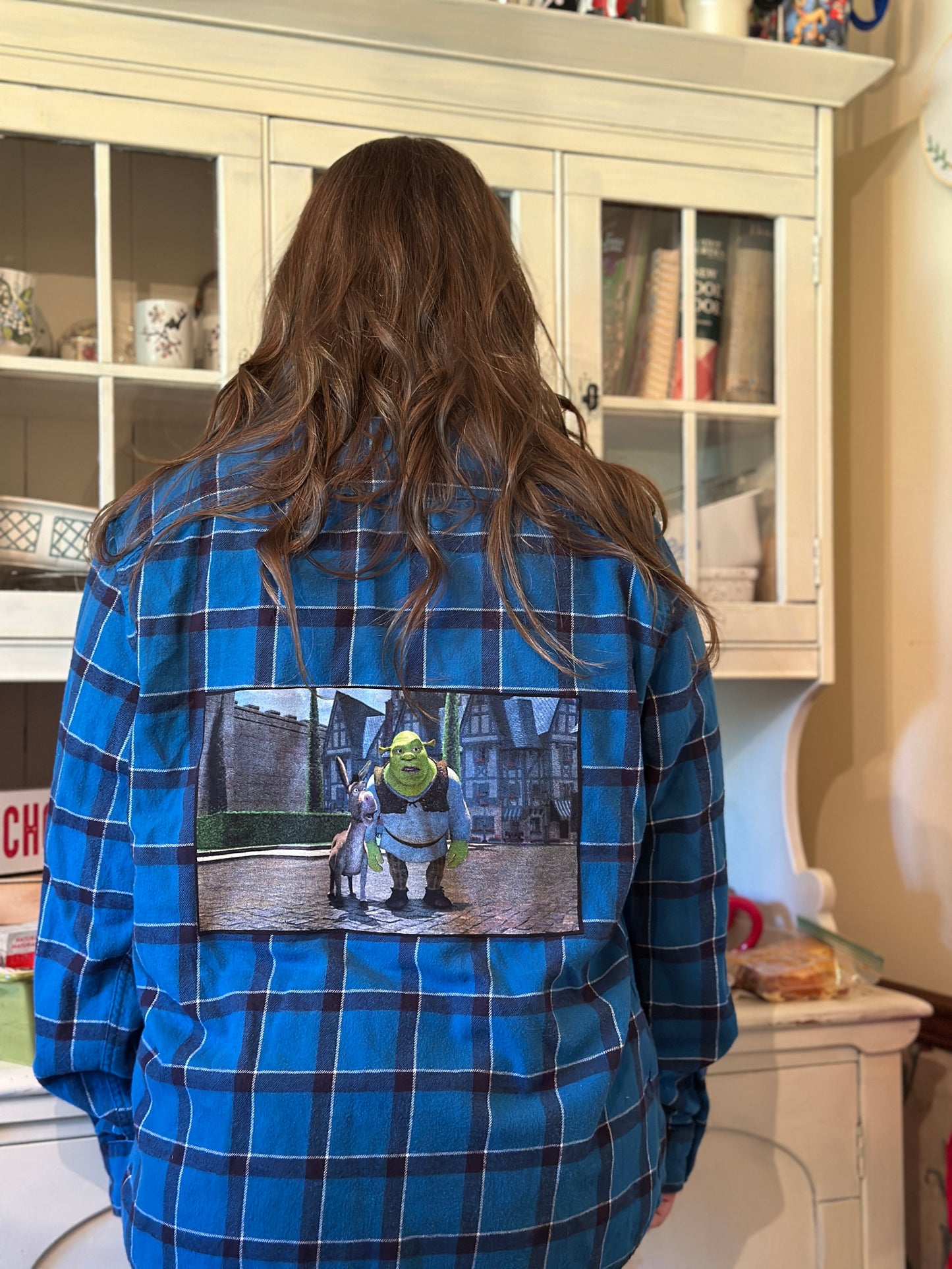 Upcycled Flannel and Shrek T-shirt