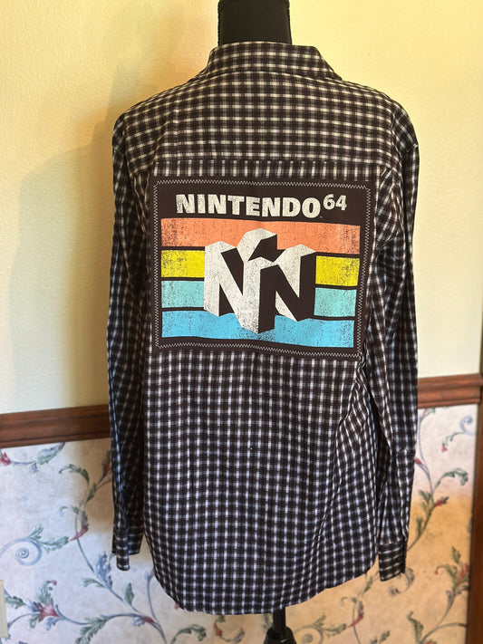 Upcycled Nintendo 64 Retro Logo Graphic to back of Shirt Jacket