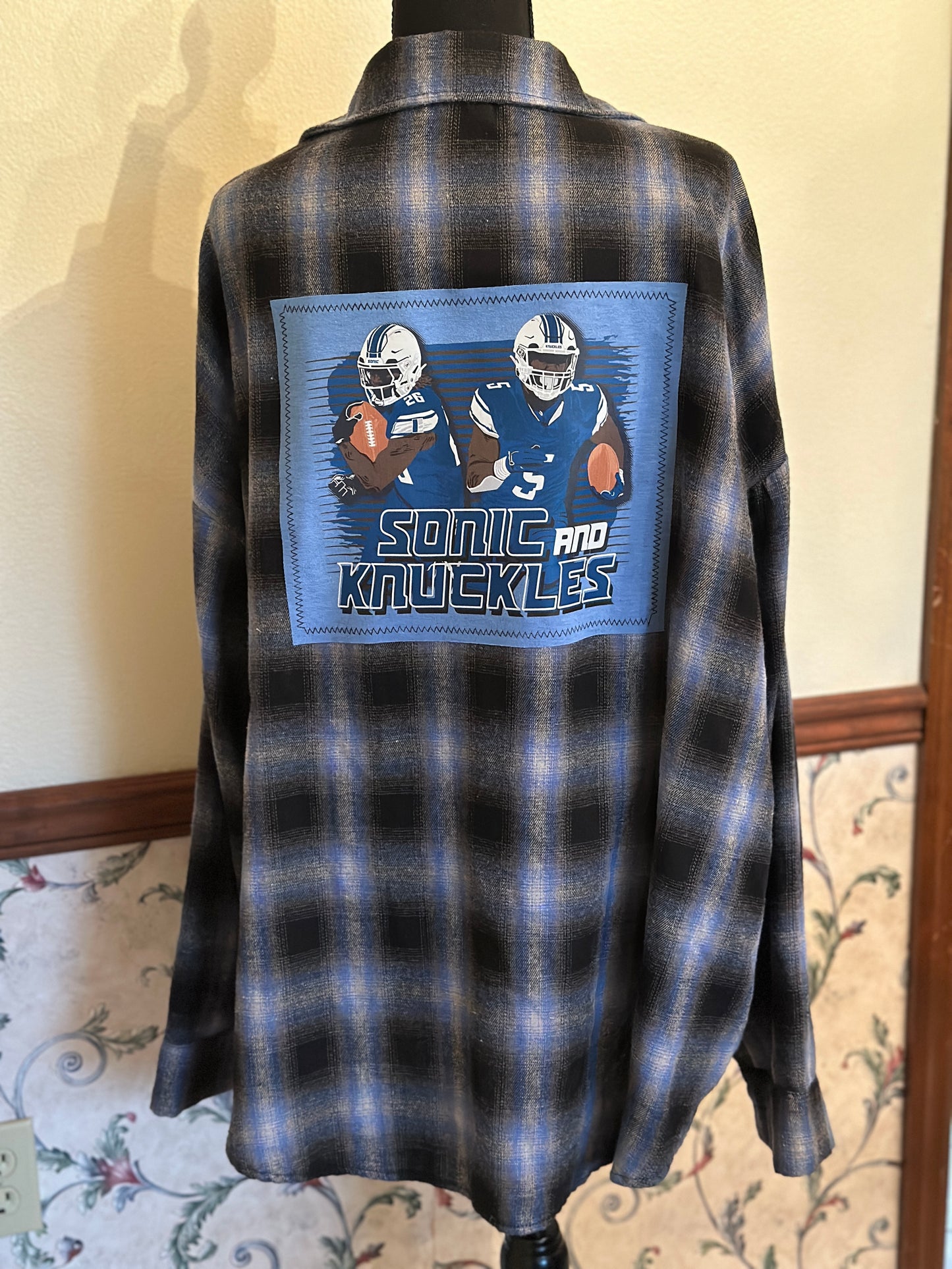 Upcycled Detroit Lions "Sonic & Knuckles" T-Shirt on a Flannel