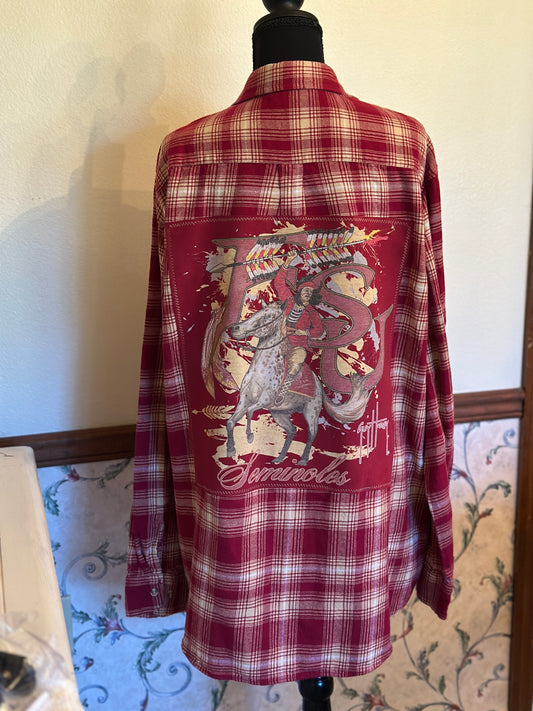 Upcycled Tide & Tackle Flannel with FSU Seminoles Tee Graphic on back