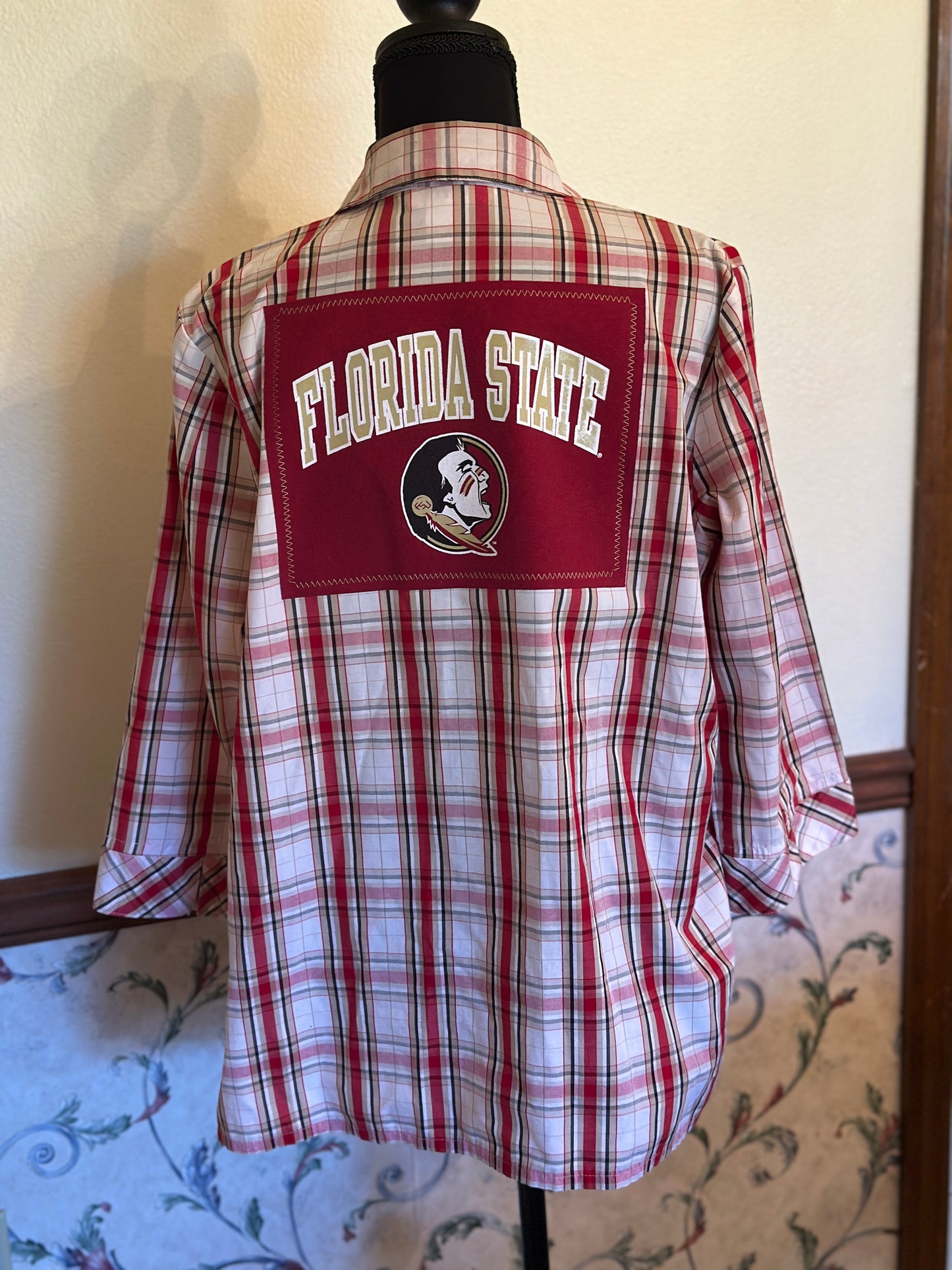 Upcycled Florida State T-Shirt with Seminoles Logo on back of Ladies Top
