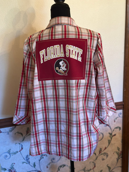 Upcycled Florida State T-Shirt with Seminoles Logo on back of Ladies Top
