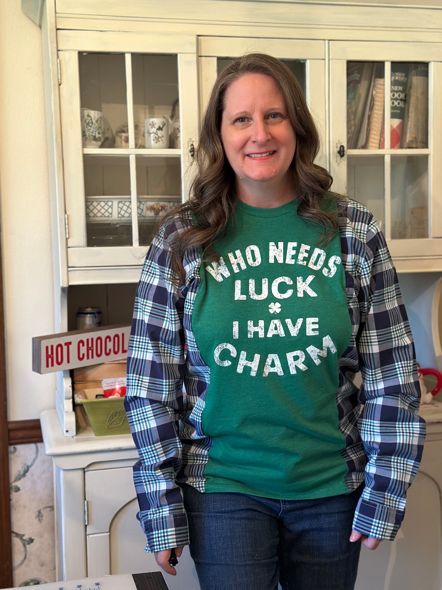 Upcycled "Who Needs Luck" T-Shirt and Men's Dress Shirt