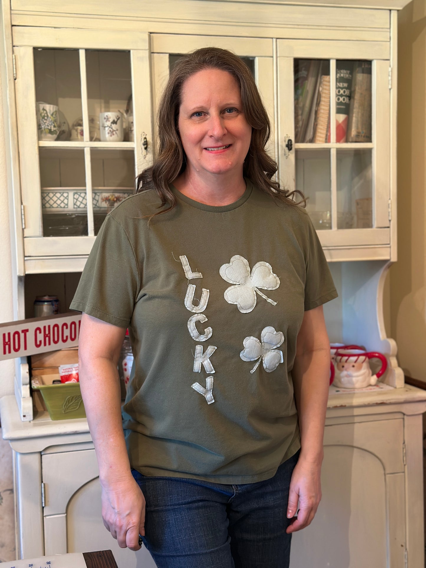 "Lucky" Upcycled T-Shirt and Handmade Fabric Lettering