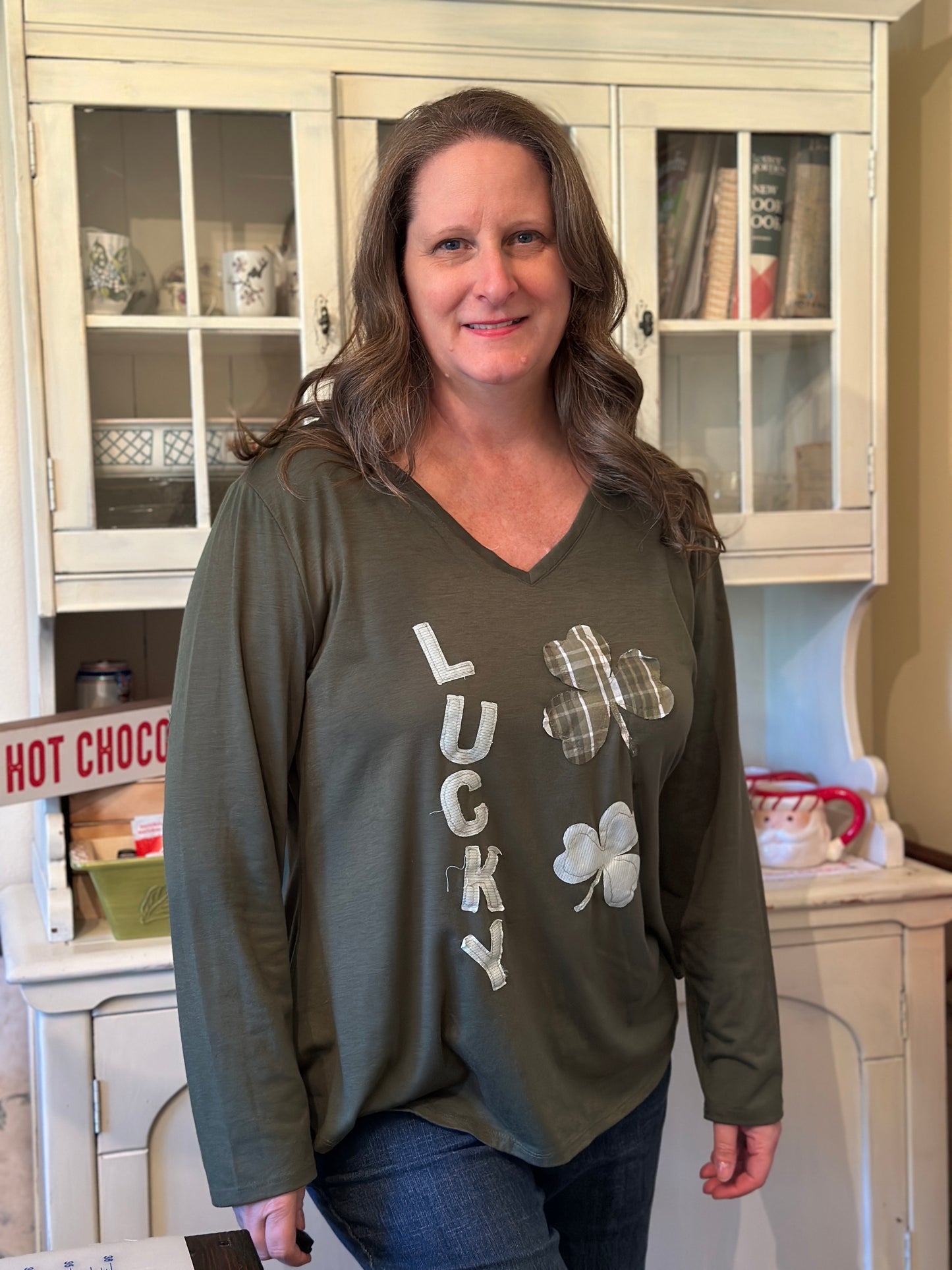 "Lucky" Upcycled T-Shirt and Handmade Fabric Lettering