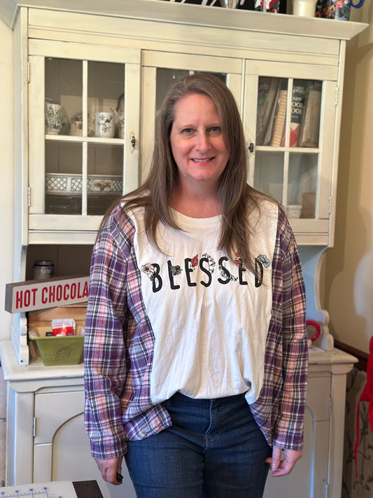 Upcycled "Blessed" T-Shirt and Flannel