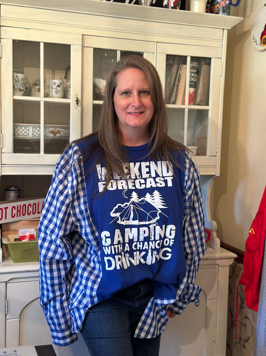 Upcycled "Weekend Forecast" T-Shirt and Men's Dress Shirt