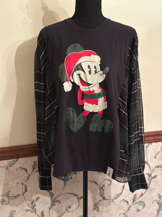 Upcycled Santa Mickey Mouse T-Shirt with Dress Sleeves