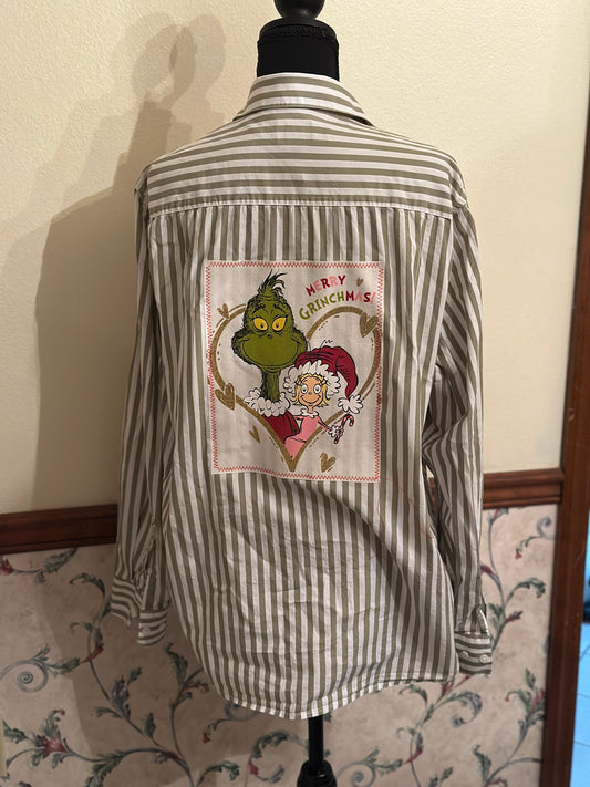 Upcycled Christmas "Merry Grinchmas" Tee with Grinch & Cindy Lou